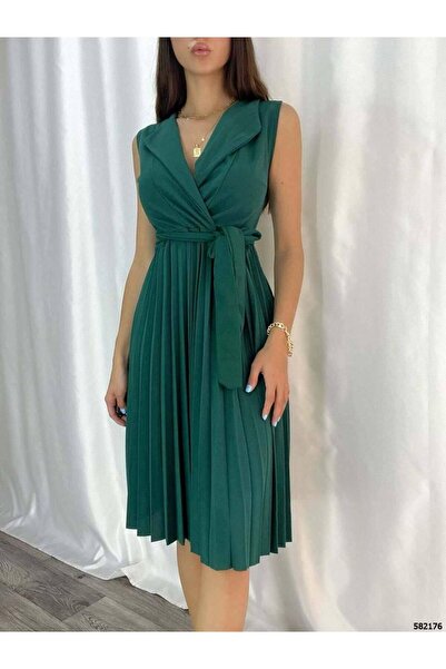 merlavin Ženska jakna, suknja sa kragnom Nabrano Haljina sa pojasom Krep (šar...