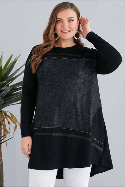 For Big Trend Women's Plus Size Faux Leather Flexible Viscose Tunic with Stone Detail