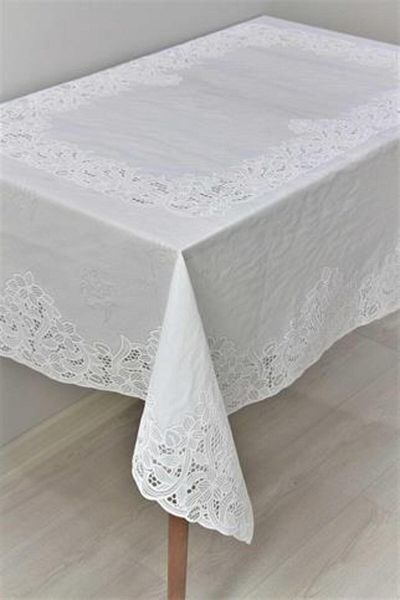 DedeEvTekstil 120x150 Ready Lace Look Erasable PVC Oilcloth Tablecloth Magnolia
