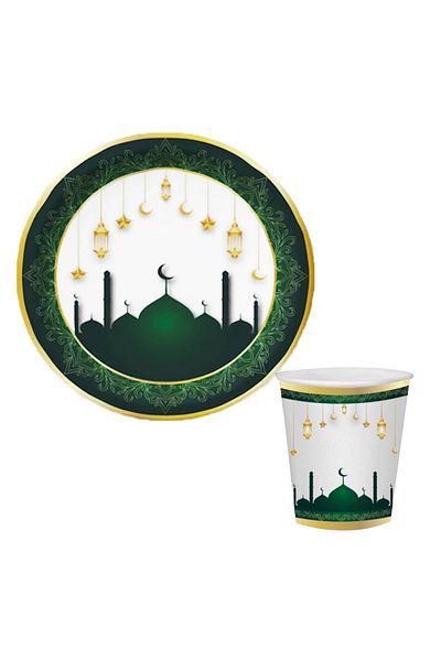 kidspartim Ramadan Themed White Plate Glass 8 pcs