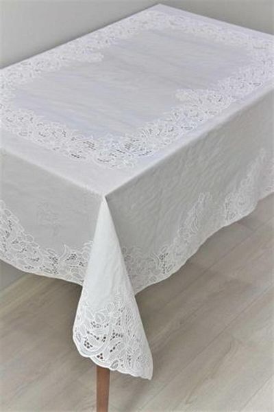 DedeEvTekstil 120x150 Ready Lace Look Erasable PVC Oilcloth Tablecloth Magnolia