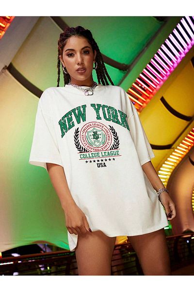 Jose Clothing Μπλουζάκι Unisex Λευκό εμπριμέ από οργανικό βαμβάκι Oversize με κοντό μανίκι