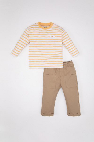 DeFacto Baby Boy Striped Combed Cotton T-shirt Pants 2-Piece Set C3604a524sp