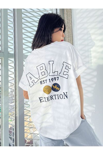 Jose Clothing Μπλουζάκι Unisex Λευκό εμπριμέ από οργανικό βαμβάκι Oversize κοντό μανίκι