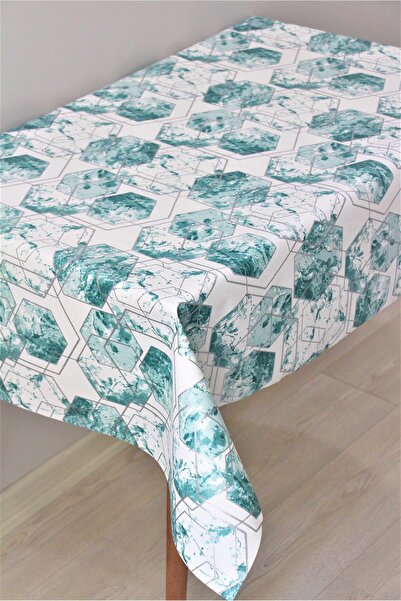 DedeEvTekstil مفرش طاولة من القماش الزيتي PVC قابل للمسح مع بطانة من الألياف من الرخام على شكل قرص العسل