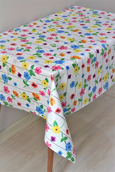 DedeEvTekstil مفرش طاولة من القماش الزيتي PVC قابل للمسح مبطن بالألياف 200-a زهور ملونة