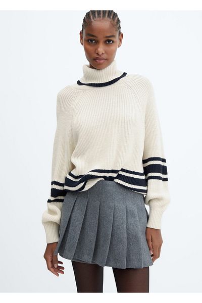 MANGO Woman Striped turtleneck sweater