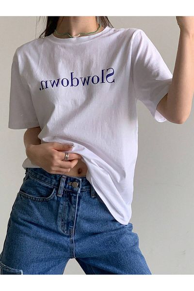 Jose Clothing Μπλουζάκι Unisex Λευκό εμπριμέ από οργανικό βαμβάκι Oversize με κοντό μανίκι