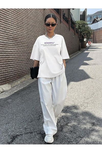 Jose Clothing Μπλουζάκι Unisex Λευκό εμπριμέ από οργανικό βαμβάκι Oversize κοντό μανίκι