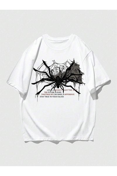 Jose Clothing Μπλουζάκι Unisex Λευκό εμπριμέ από οργανικό βαμβάκι Oversize με κοντό μανίκι