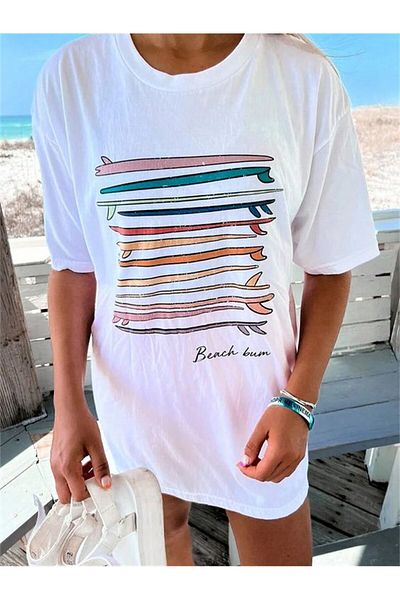 Jose Clothing Μπλουζάκι Unisex Λευκό εμπριμέ από οργανικό βαμβάκι Oversize με κοντό μανίκι