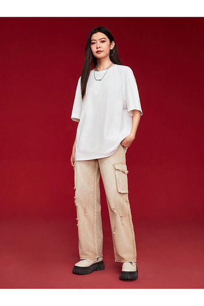 Jose Clothing Μπλουζάκι Unisex Λευκό εμπριμέ από οργανικό βαμβάκι Oversize κοντό μανίκι