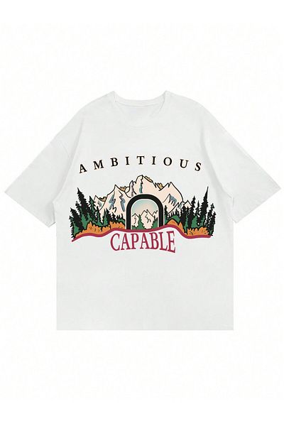 Jose Clothing Μπλουζάκι Unisex Λευκό εμπριμέ από οργανικό βαμβάκι Oversize με κοντό μανίκι