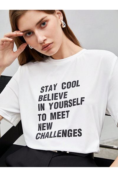Jose Clothing Μπλουζάκι Unisex Λευκό εμπριμέ από οργανικό βαμβάκι Oversize κοντό μανίκι