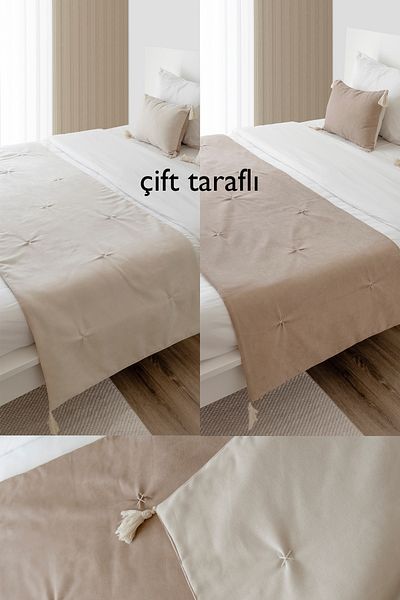RİTMOHOME Διπλής όψης Κρέμα/γήινο σετ μαξιλαριών κρεβατιού & εσωτερικής γέμισης Σετ μαξιλαριών διπλού προίκας με φούντες Country