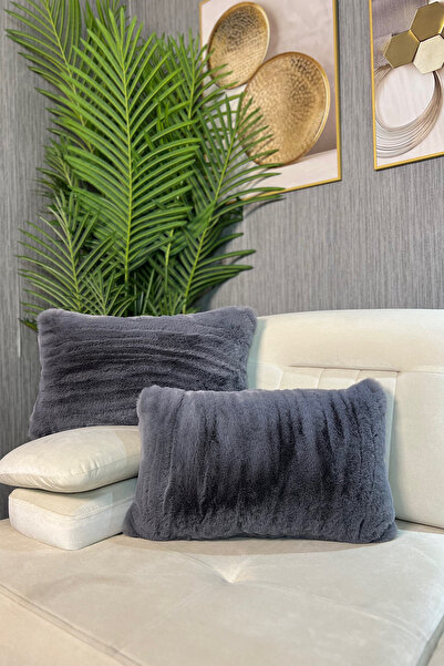 Paris Life غطاء وسادة أرنب قطيفة مستورد من القماش الفاخر مستطيل - رمادي داكن