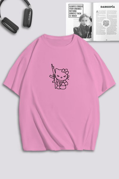 macklin Unisex Women Men Hello Kitty Hug Me Printed Special Design Oversize T...