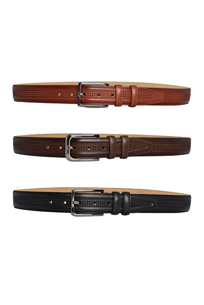 GoDeri 100% натуральна шкіра, набір з 3 штук, чорний, темно-коричневий, червоний з табушевим швом, тканинний ремінь для брюк 3,5 см_ORTAB