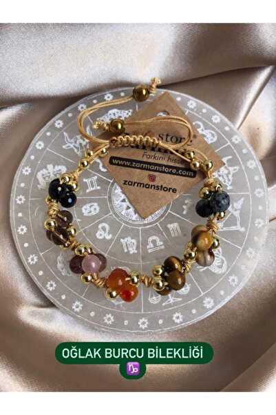 STORE ZARMAN Sertifikalı Oğlak Burcu Bileklik (Oniks,D.Kuvars,Akik,Jasper,K.G...