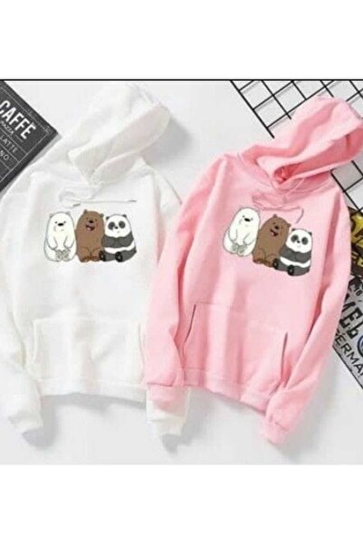 PERISENSE طقم سويت شيرت بقلنسوة للنساء والرجال للجنسين مطبوع عليه دببة الحب م...