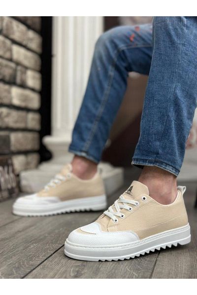 BPM BOA BA0328 - Pantofi sport pentru bărbați, crem, cu talpă înaltă, cu model Smile