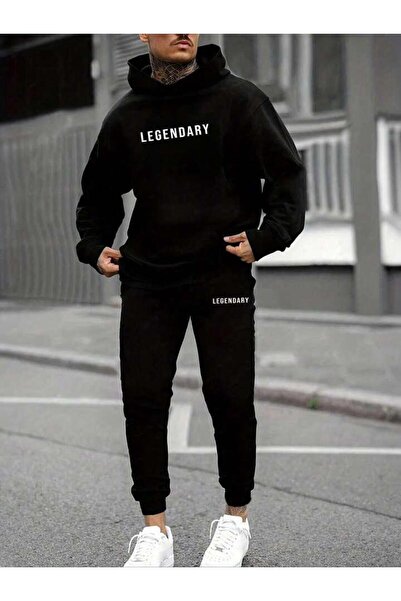 Khione Унісекс чорний комплект з капюшоном і штанами з принтом Legendary, бав...