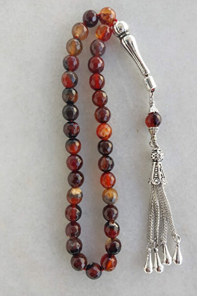 SEVENSLEEPERS مسبحة العقيق - حجر طبيعي، مطلي بالفضة وشرابة معدنية