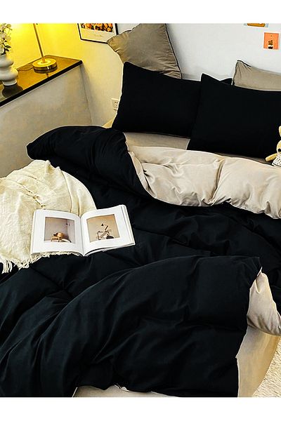 CAQQA Double Elastic Sheet Duvet Cover Set| Black - Cappuccino
