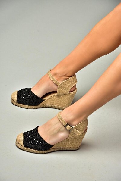 Fox Shoes P241612040 Black Stone Wedge Heeled Women's Shoes