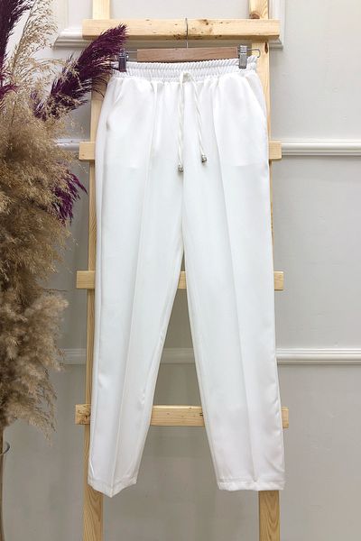 MODAQU Skinny Trousers with Pockets - White