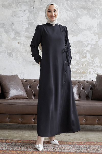 InStyle Davies Ferace بأزرار جانبية وحزام - أسود