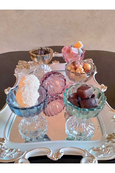 P H Panayır Home 6-COLOR Glass Mini Bowl Sauce Bowl Jam Bowl Sugar Bowl Turkish Delight Bowl Presentation Bowl