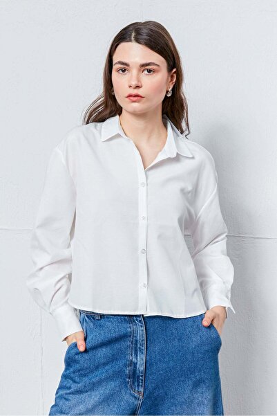 FABB Beyaz Oval Kesim Basic Gömlek