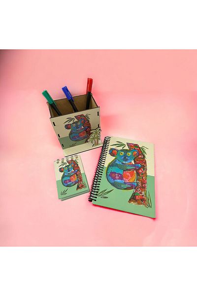 Dudo Baby Koala Desktop Pen Holder Hard Cover Notebook and Notepad 3 Pieces Pen Set