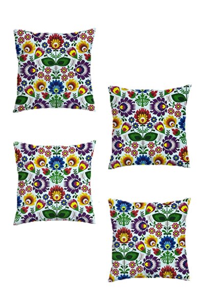 Gofre Home Husă de pernă decorativă, 4 bucăți, colorată, cu model botanic, im...