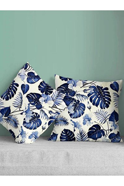 Gofre Home Set de 2 huse de perne decorative cu model tropical albastru impri...