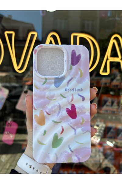 OVADA Iphone 15 Pro Max Uyumlu 3D Dalgalı Kalp Desenli Silikon Kılıf