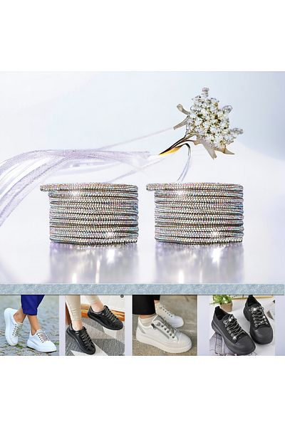 AiryFooT Crystal Stone Shiny Stone Shoelaces 100 Cm 1 Pair Tipless Model ( Multi Color )