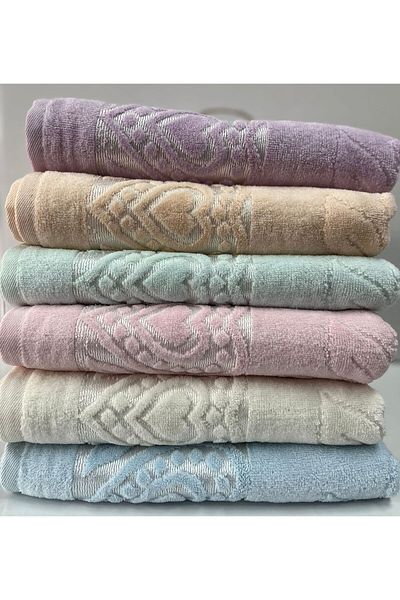 Akınal Bella AKINAL BELLA TITIZ BRAND 6 PIECES JACQUARD 50*90 HAND FACE TOWEL