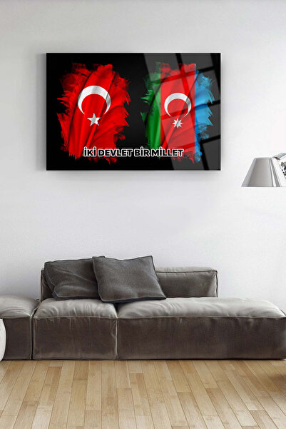 SRD Concept Türk Ve Azeri Bayrağı Cam Tablo-azerbaycan Bayrağı Tablosu-iki Devlet Bir Millet Tablosu
