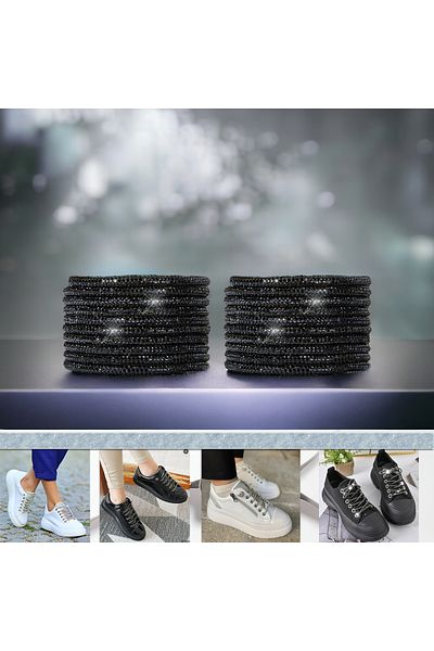 AiryFooT Crystal Stone Shiny Stone Shoelaces 100 Cm 1 Pair Endless Model ( Black )