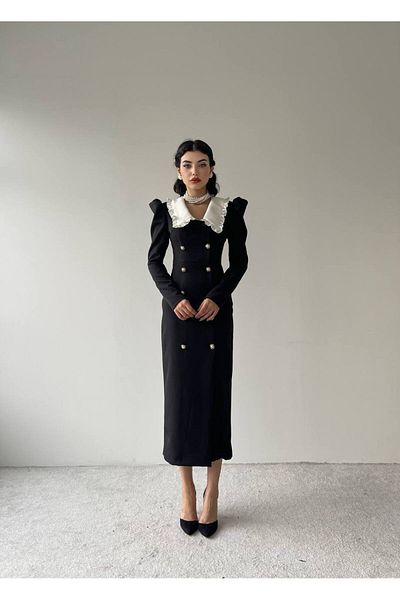 SONREİR ROCHIE MIDI CU GULER BEBE, cu volane, NEGRĂ
