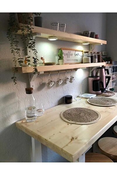 NUR AHŞAP Ham Masa ve Raf Seti Yüksek Masa Kahve Köşesi