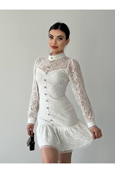 SONREİR ROCHIE MINI DANTELĂ GULER DOMINANT BUTONI cu stras