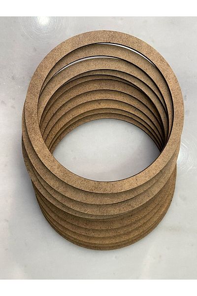 hediyeofisi Raw MDF Screwless 12 cm Diameter 10-Piece Pulley Set Dream Catcher and Macrame Knitting Circle