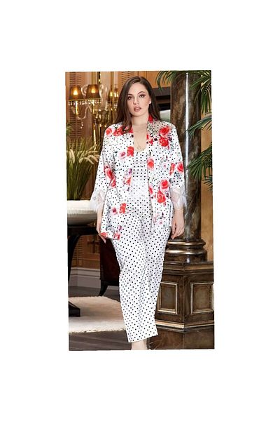 Jeremi 3238 Silk Satin Oversize Triple Strap Pajama Set - Cream