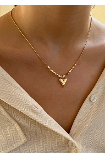 takıtarzım Gold bombed snake chain heart women's necklace