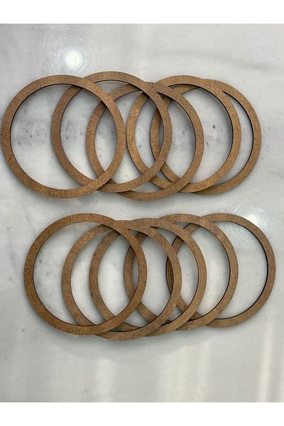 hediyeofisi Raw MDF Screwless 12 cm Diameter 10-Piece Pulley Set Dream Catcher and Macrame Knitting Circle