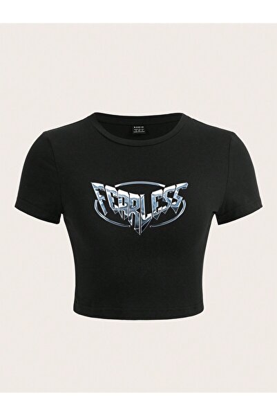 Jose Clothing بلوزة نسائية قصيرة الأكمام من القطن العضوي المطبوع باللون الأسود