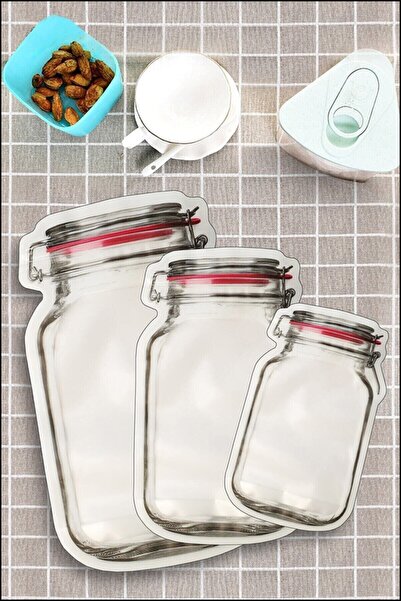 EARABUL 9 Adet 3 Boy Kavanoz Görünümlü Kilitli Saklama Kabı / 150ml - 500ml - 1000ml